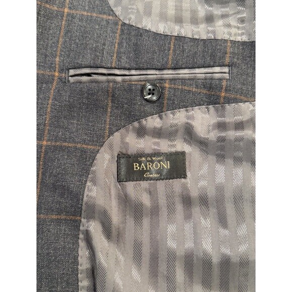 Baroni Lanificio Di Pray Mens Blazer Gray Plaid Wool Silk Two Button Suit 46R - Picture 3 of 13